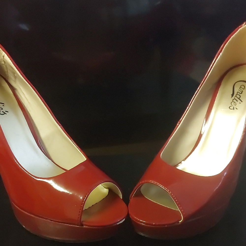 Candie's Chic Red Peep-Toe Heels